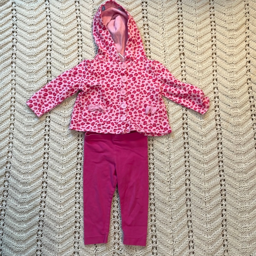 Gum balls hoodie baby girl leopard print cat jacket & leggings pink 18 M…